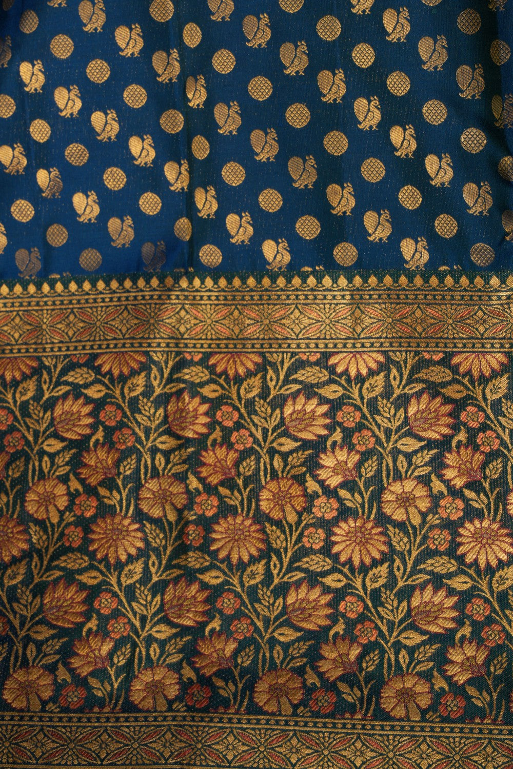 Image of Peacock Blue Brocade Kanchipattu Saree